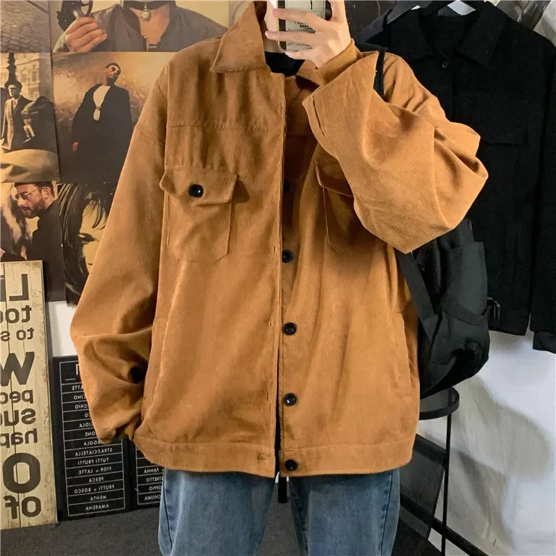 Men's Vintage Japan Style Corduroy Jacket – Casual Solid Color Lapel Coat
