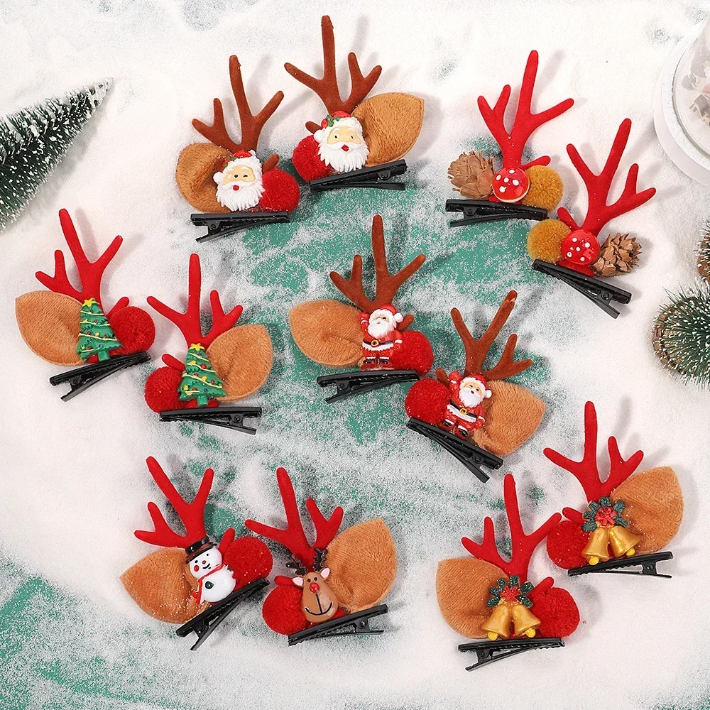 

1pair New Christmas Antler Hair Clips Deer Ear Hairpins Christmas Party Headbands Festival Pine Cones Hair Ball Hair Accessories