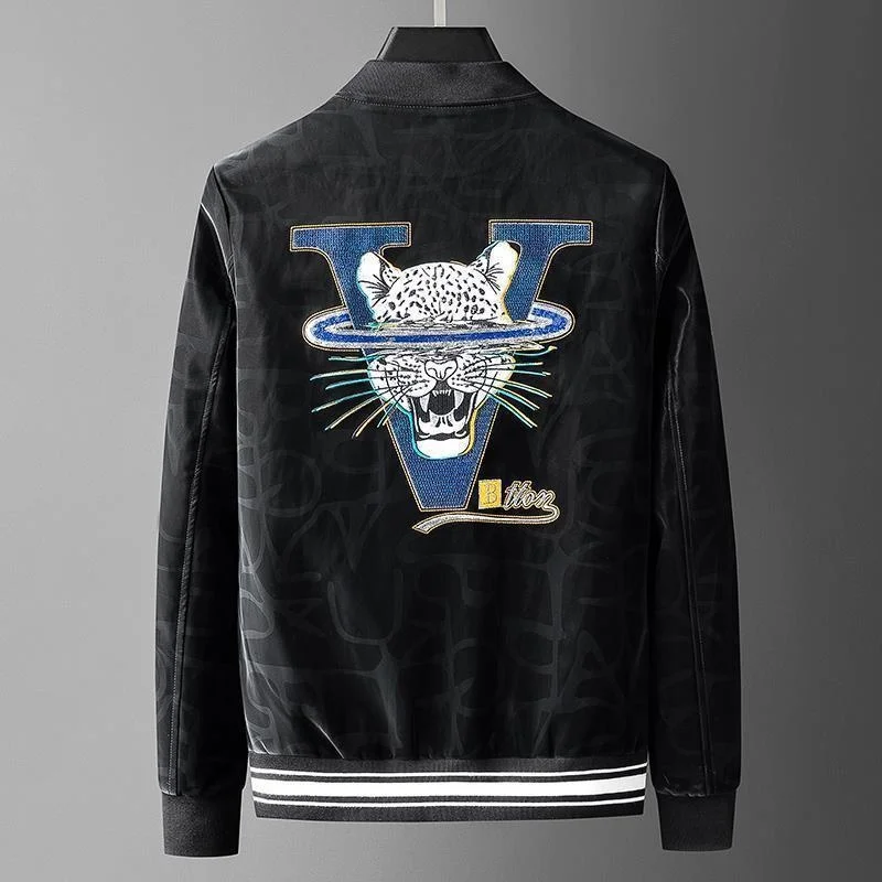 

Luxury brand Letter dark grain beaded embroidery tiger head handsome coat men's autumn winter fashion baseball collar jacket
