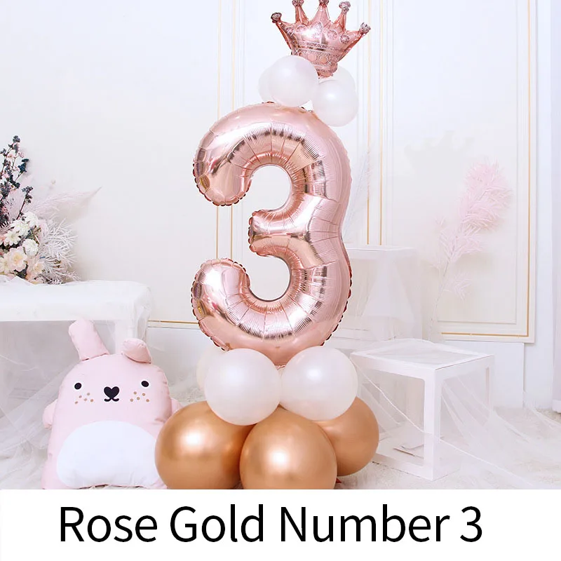 Ballon numéroté en aluminium pour garçon et fille, 1 an, 2 ans, 3 ans, 4 ans,  5 ans, 6 ans, 7 ans, 8 ans, 9 ans, décoration de première fête, fournitures  en latex rose or - AliExpress