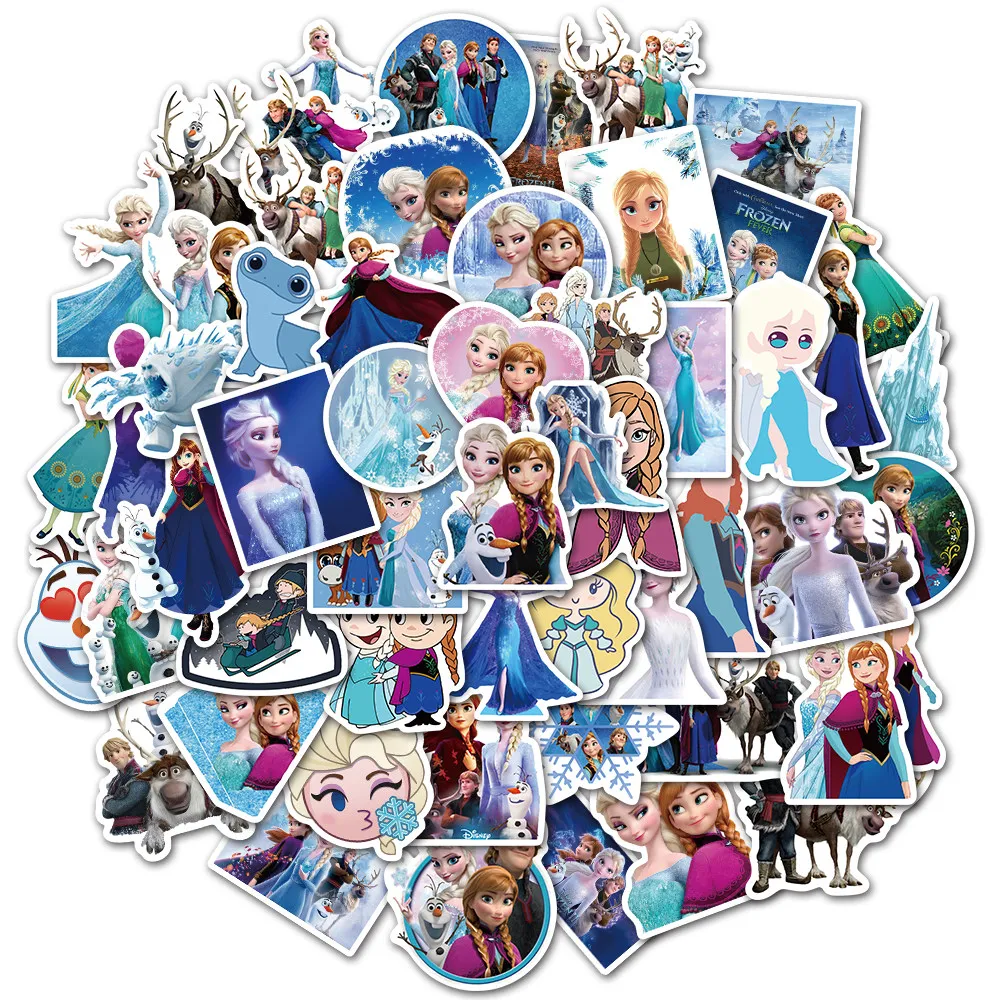 10/50/100pcs Disney Movie Frozen Stickers Princess Anna Elsa Kristoff Olaf Cartoon Sticker for Skateboard Laptop Luggage Kid Toy