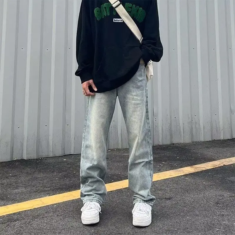 

American Style Retro Solid Color Straight Leg Jeans Men and Women Spring and Autumn Fashion Comfortable Handsome Wide Leg Pants
