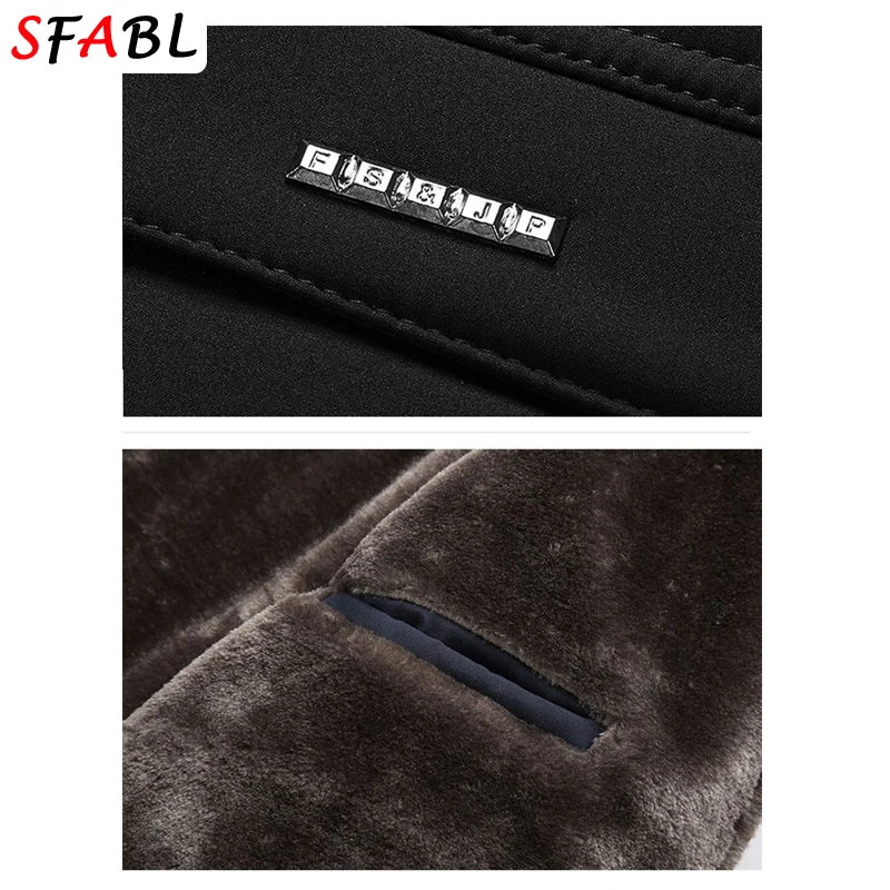 الحرارية الدافئة الرجال الشتاء سترة الخريف الشتاء رجال الأعمال معاطف الشتاء الصوف بطانة جديدة مصدات الرياح سترة عادية الصلبة الأسود