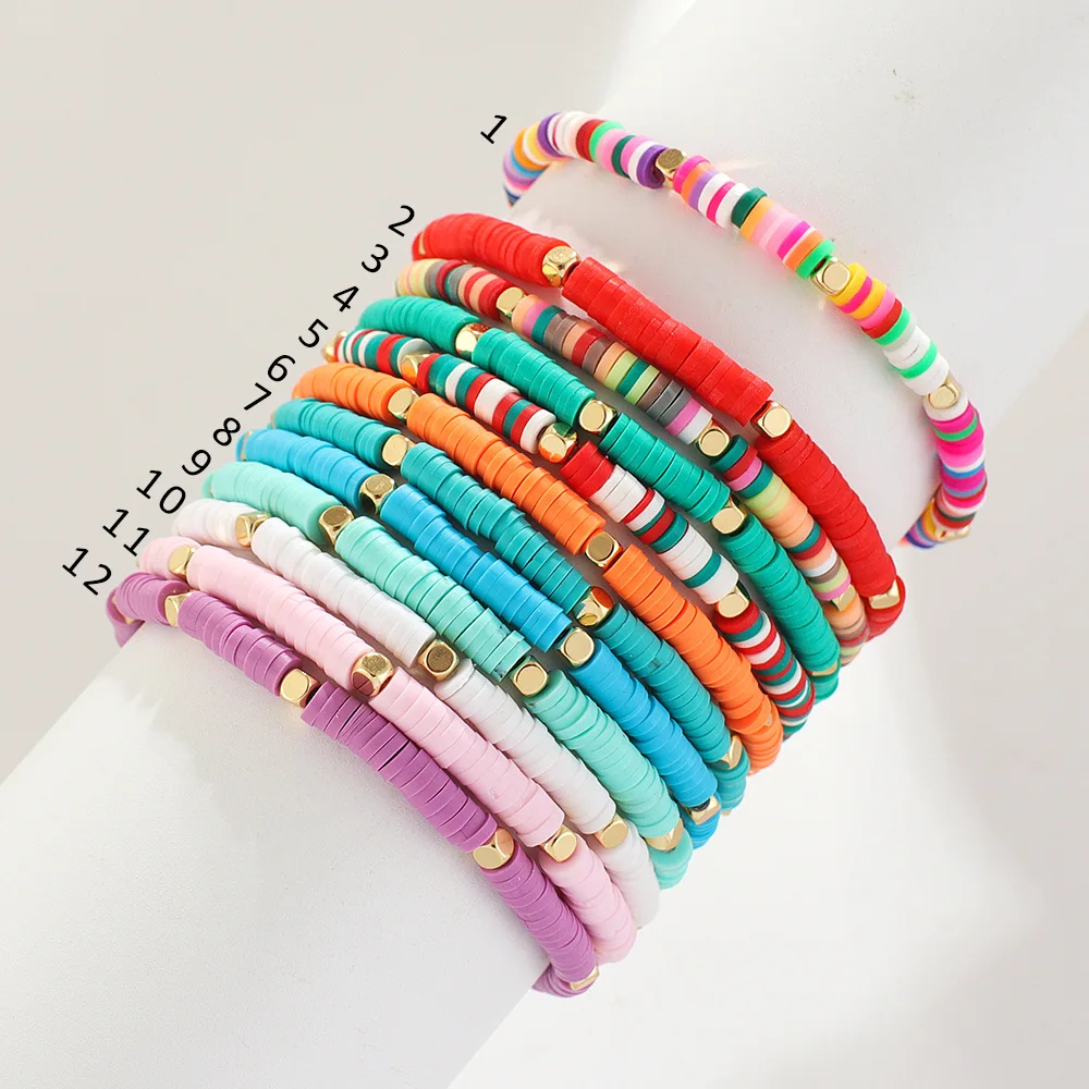 

Multicolor Boho Jewelry Stacking Heishi Bracelets for Women Summer Polymer Clay Beads Bracelet Gold Color Spaced Beads Pulseras