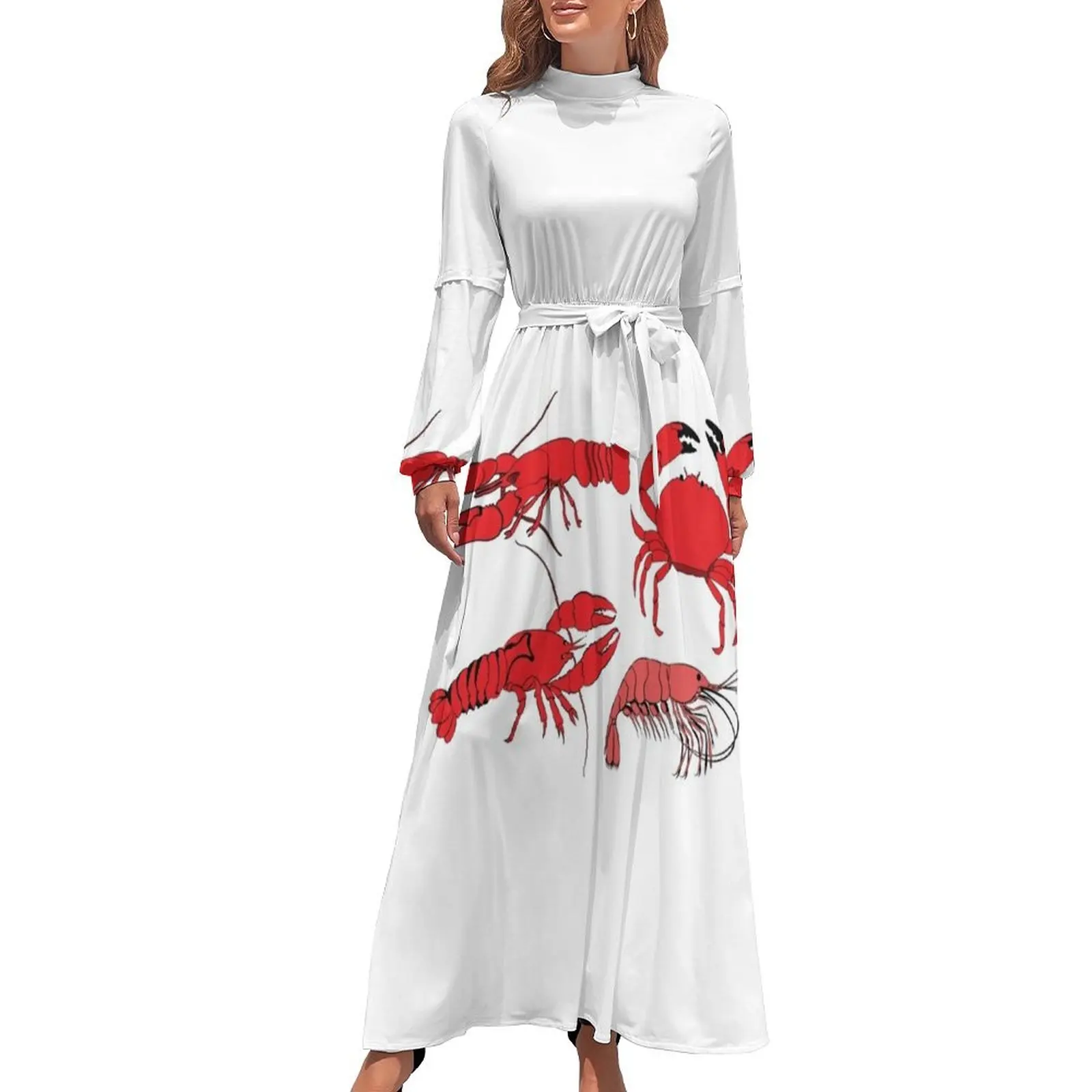 thumbnail image 1 of Vestido largo de cangrejo y camarón, elegante vestido suelto para mujer, vestidos de noche, 1 of 5