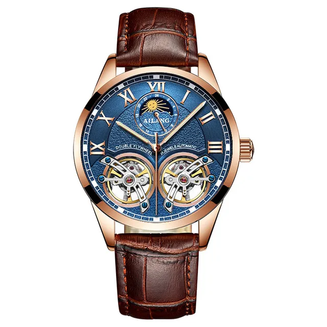 AILANG Original Design men's Double Flywheel Automatic Mechanical Watch Fashion Leisure Business Luxury Clock 6
