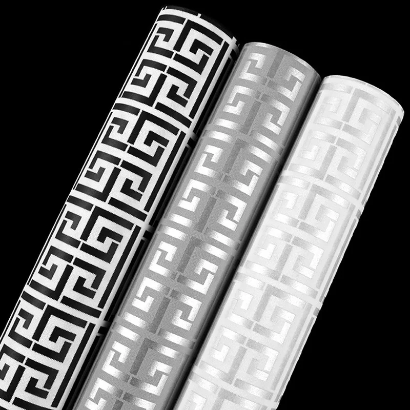 Papel de Parede 3d Gravado Textura Treliça Geométrica Moderna Cinza Prata Preto e Branco Hotel Estudo tv Fundo Decoração