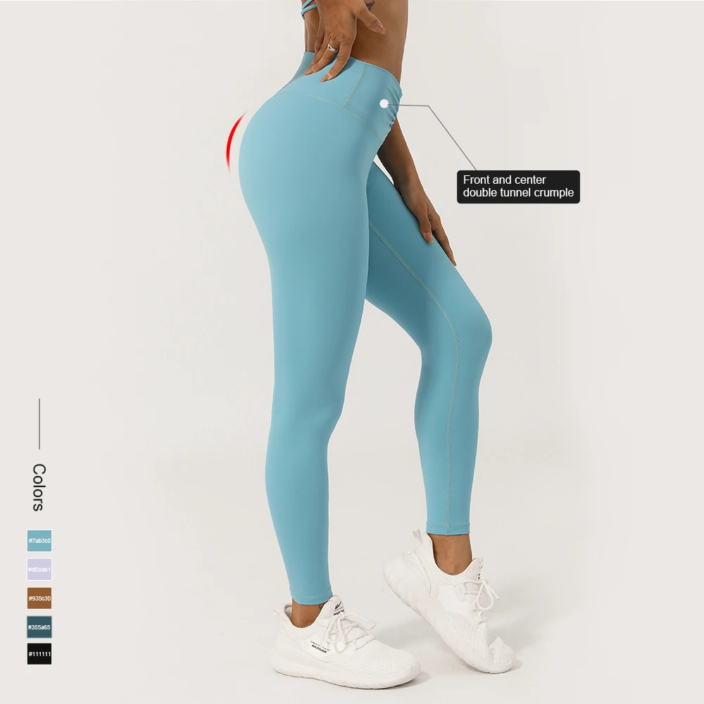 Wrinkled Waist Tightening Sports Leggings Lifting Buttocks No T-line Yoga Cropped Pants Fitness Gym Solid Color Workout Tights sports leggings,yoga pants,female tights