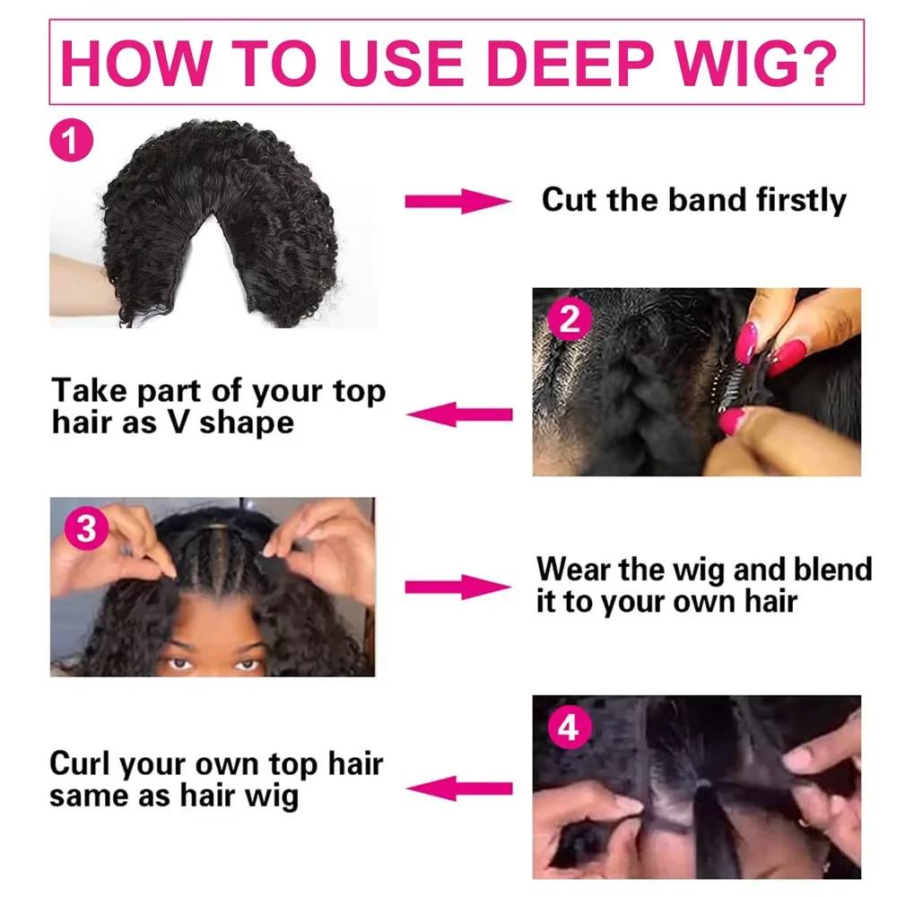 Upgraded V Part Wig Kinky Curly Wig Brazilian 32inch Natural Color Deep Wave Human Remy Hair For Women 5