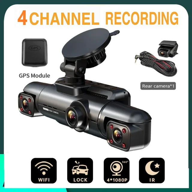 360° Dash Cam 4 Lens Full HD 4*1080P For Car DVR Auto Video Recorder ...