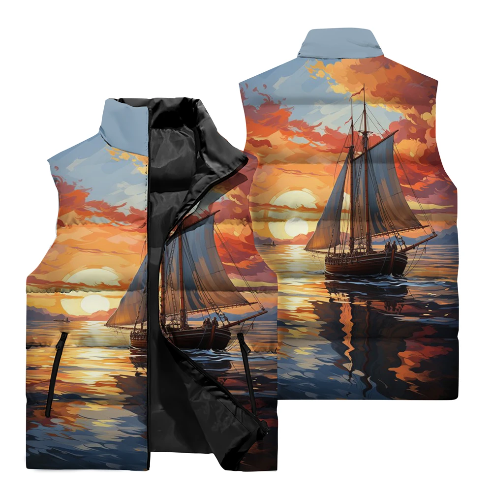 thumbnail image 1 of Chaleco cálido de otoño e invierno con patrón de vela de terror para hombre, chaqueta sin mangas para fiestas al aire libre, deportes, a prueba de viento, chaleco cómodo para hombre, 1 of 5