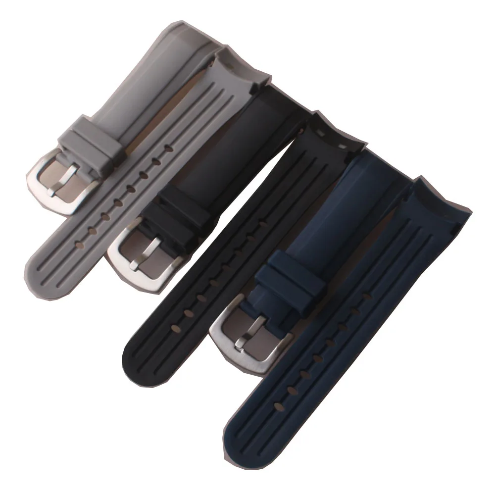 Best Graham Ruber Straps Watchband For Graham Rubber Watch Strap 24mm curved Mouth Black Grey ...