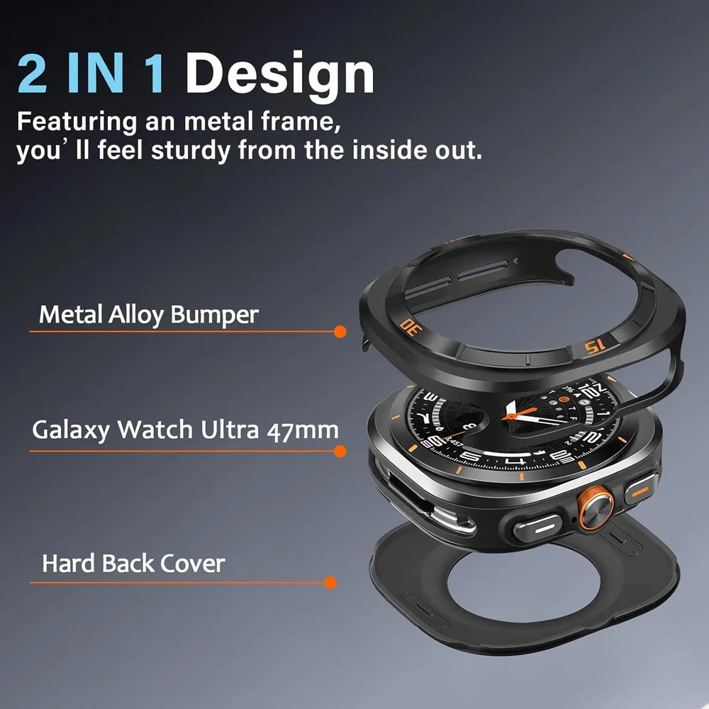 Durable Ultra-Thin Rugged Metal Watch Case with Protective Bumper Frame
