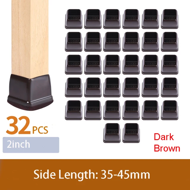 32PCS Table Chair Leg Floor Caps Cover Protectors Non Slip Square TPR Furniture Glides Feet Felt Pads Hardwood Floors Protector Side Length 35-45mm