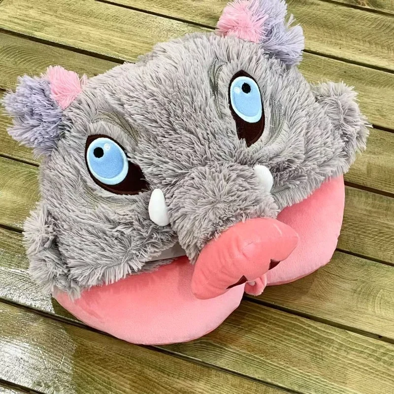 Cosplay Prop Wild Boar Head Plush Hat Hashibira Inosuke Plushies U-shaped Pillow Warm Stuffed Pig Headgear Kid Gift