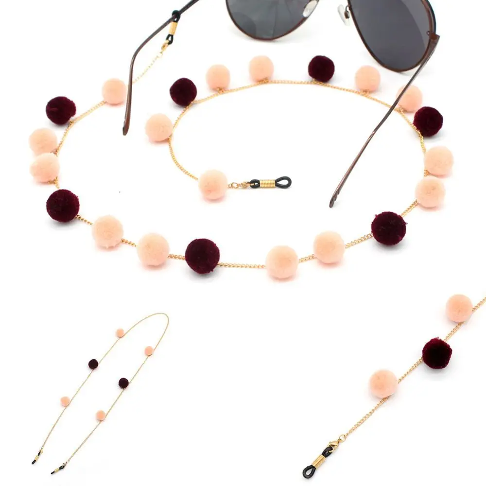 

Fashion Women Reading Eyewears Glasses Pompon Ball Eyeglass Holder Strap Glasses Chain Metal Sunglasses Cord Rope