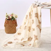 Cute Bear Muslin Squares Cotton Baby Blanket for Newborn Plaid Infant Swaddle Blanket Babies Accessories Bed Summer Comforter 2