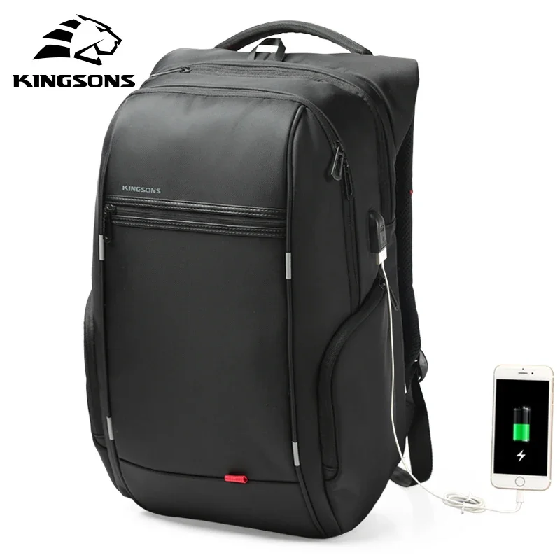 

Kingsons Men 15'' 17'' Laptop Backpack Anti-theft Fashion Bag For Teenage Male Travel Business USB Charging Waterproof Backpacks