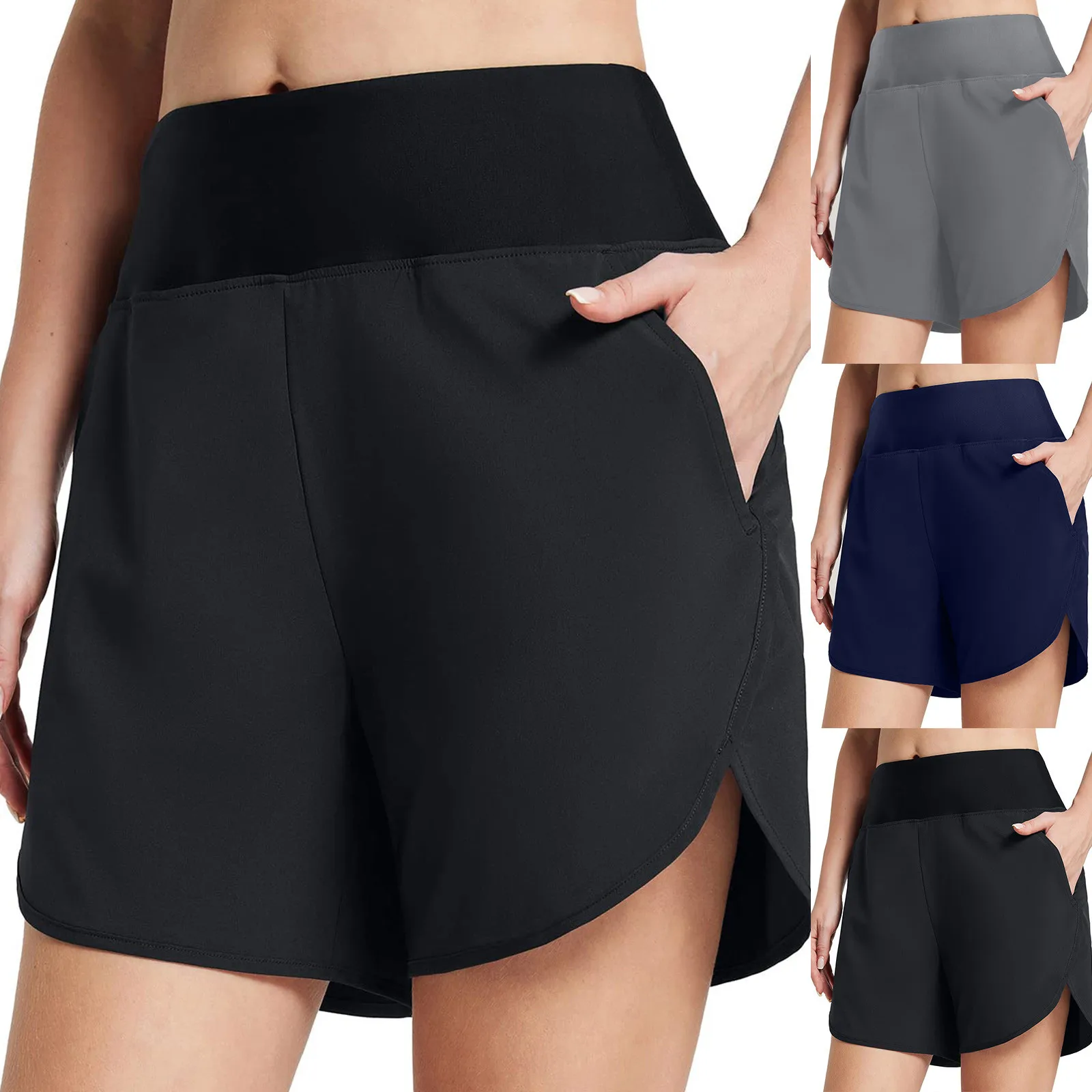 

Women Suit Shorts Waisted Swim Drawstring Bottoms Swimsuit High Boy Shorts Pocket Bathing Swimwears Tankinis Set Sports Yoga