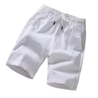 Men Shorts Slim Fit 2025 Summer Cotton Linen Knee Length Breathable Male Clothing Pure Straight Shorts Big Size M-6XL 7XL white 1