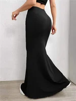 Solid Bodycon Ruched Long Skirt Women Sexy Black Elastic Elegant High Waist Mermaid Maxi Skirts Summer Streetwear - Image 5