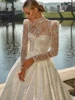Exquisite Wedding Dresses A-Line Bridal Gowns Lace Appliques Full Sleeves High Neck Robe For Party Vestidos De Novia Customized 4