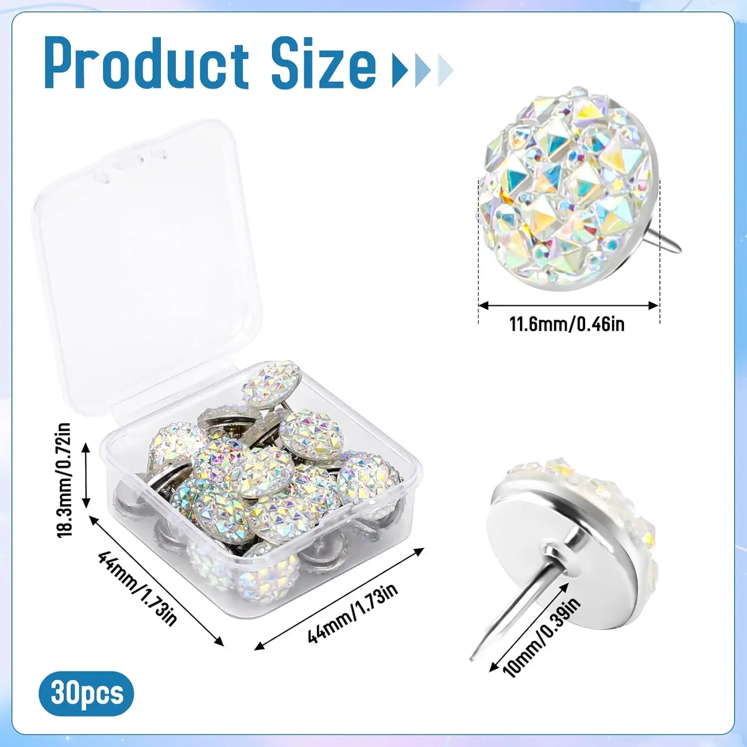 Plastic Push Pins 30Pcs Push Pins Shiny Diamond Push Pins Glitter Rhinestone Decorative Thumb Tacks for Wall Hangings Cork Board Bulletin Board