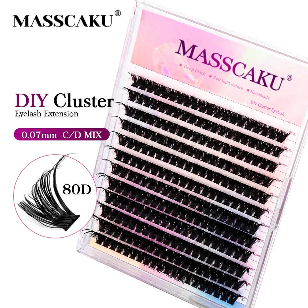 MASSCAKU Einzelwimpern Make-up Cilios Cluster Wimpernverlängerung Wispy C/D Curling Volumen Schwarz Weiche Falsche Wimpern Make-up