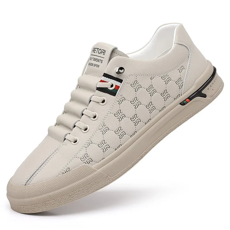 Spring New Shoes for Men Genuine Leather Casual Shoes Fashion Knurling Flat Skateboard Shoes Youth Lace-up Sneakers 6