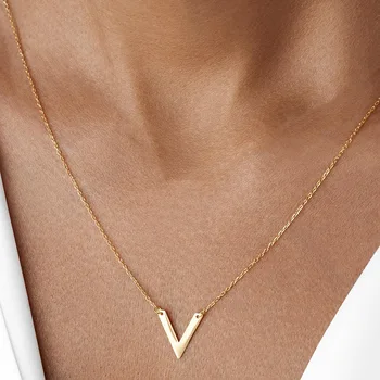 New Unique Simple Stainless Steel Geometry Triangle V-Shape Pendant Double-Deck Necklace for Wonen Charm Collarbone ChainJewerly