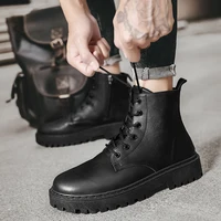 Best-selling Mid-top Solid Color Men's Large-sized Flat Leather with A Simple Design Lace-up for All Seasons Outdoor Work Boots