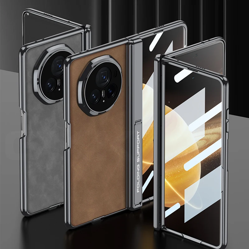 Luxury Plating Frosted Leather Case For Honor Magic V3 Magnetic All-included Hin