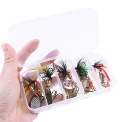 10-piece Fishing Lure Set Rotating Sequins with Hairy Barbed Hooks Bass and Salmon Hard Metal Bait Fishing Gear