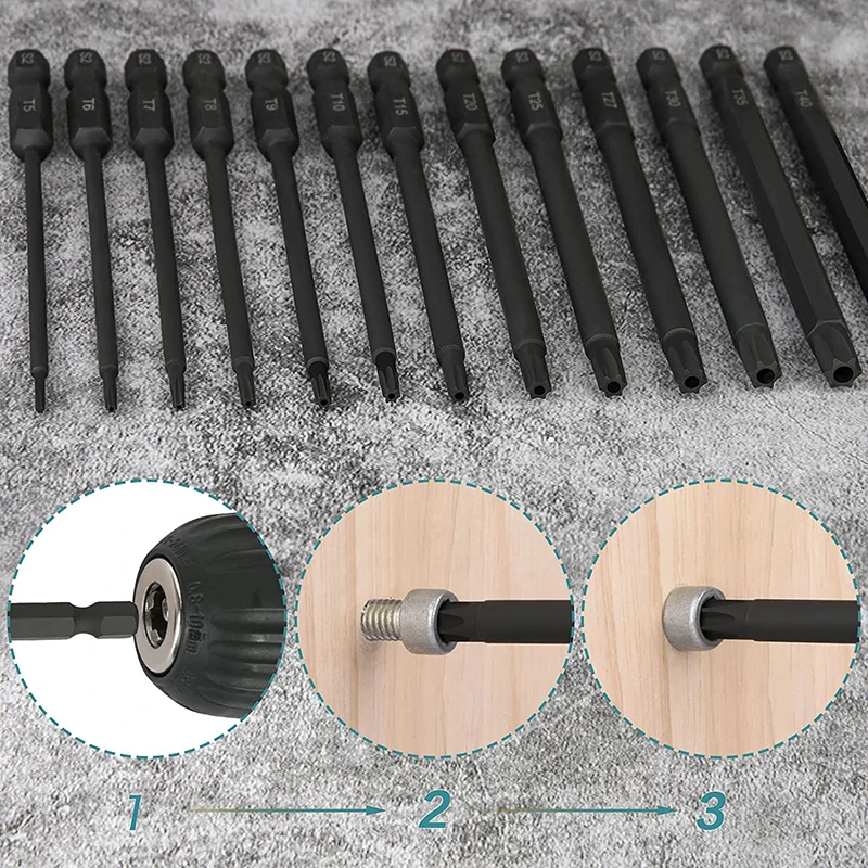 Torx 비트 세트 13 개, 변조 방지 임팩트 보안 스타 Torx 비트 1/4 인치 육각 생크 100mm 스크루 드라이버 비트 세트