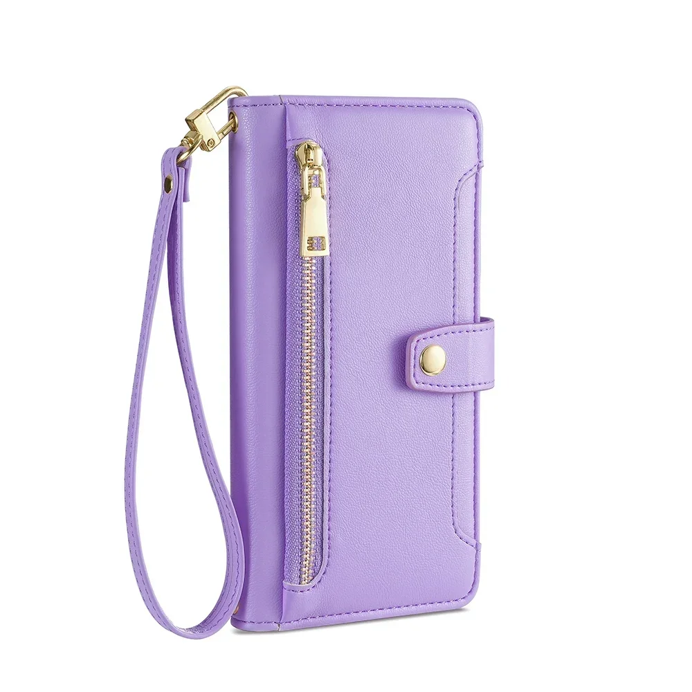 Zipper Wallet Crossbody Phone Case with Lanyard and Card Slots - Flip Design