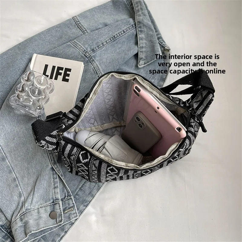 Multicolor Ethnic Style Fashionable Canvas Crossbody Bag, Versatile Dumpling Single Shoulder Bags for Women Daily Collocation