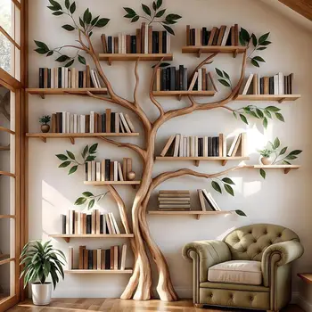 Solid Wood Tree‑Branch Bookshelf — White, Modern & Easy to Assemble 2