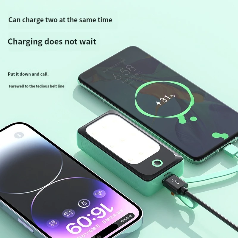 Mini Power Bank Portable 20000mAh Charger Fast Charging External Battery Built in Cables LED for iPhone Xiaomi Huawei