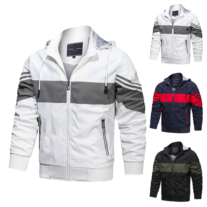 

Autumn And Winter Splicing Hooded Korean Style Jacket