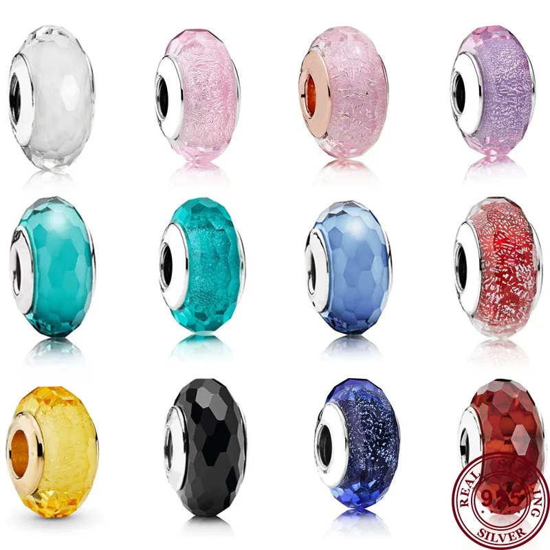 New Hot 925 Silver Luxury Shining Transparent Colored Cut Glass Beads For Women's Original Bracelet DIY Fashion Charm Jewelry original glasfolie für mi pad 5 mi pad 5 pro 0 455mm 8h härte transparent