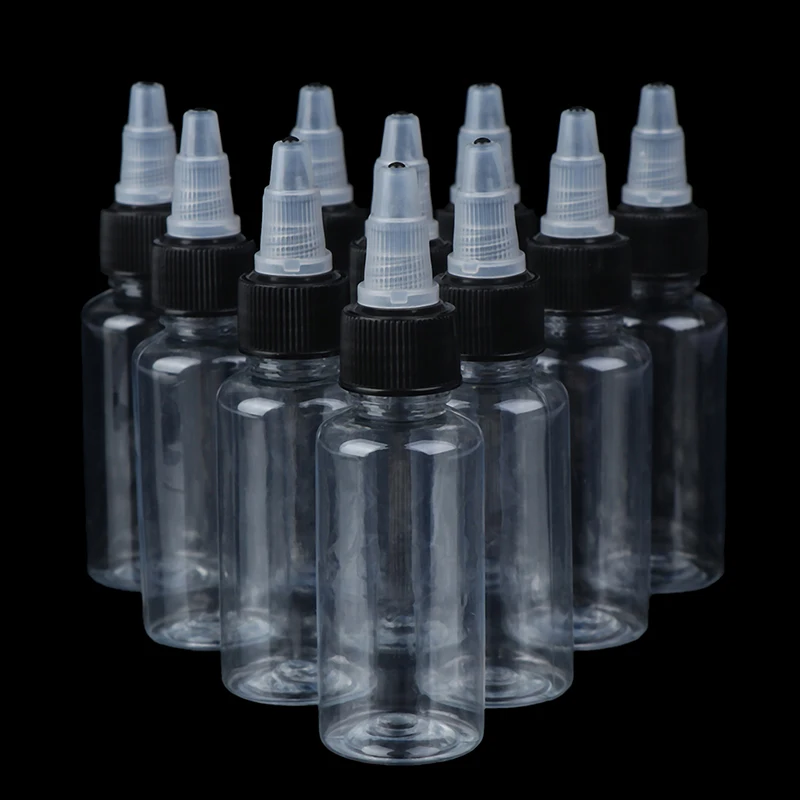 10pcs/lot 30ml Plastic PET Refillable Bottle Oil Liquid Dropper Bottles Twist Top Cap Tattoo Pigment Ink Containers