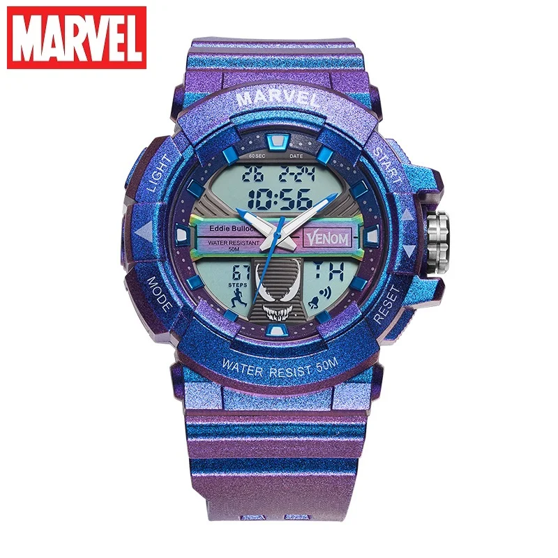 

Disney Marvel Venom Man Dual Display Sport Wristwatch The Avengers Multi Functions Stop Watch Hourly Chime Pedometer Spider Iron