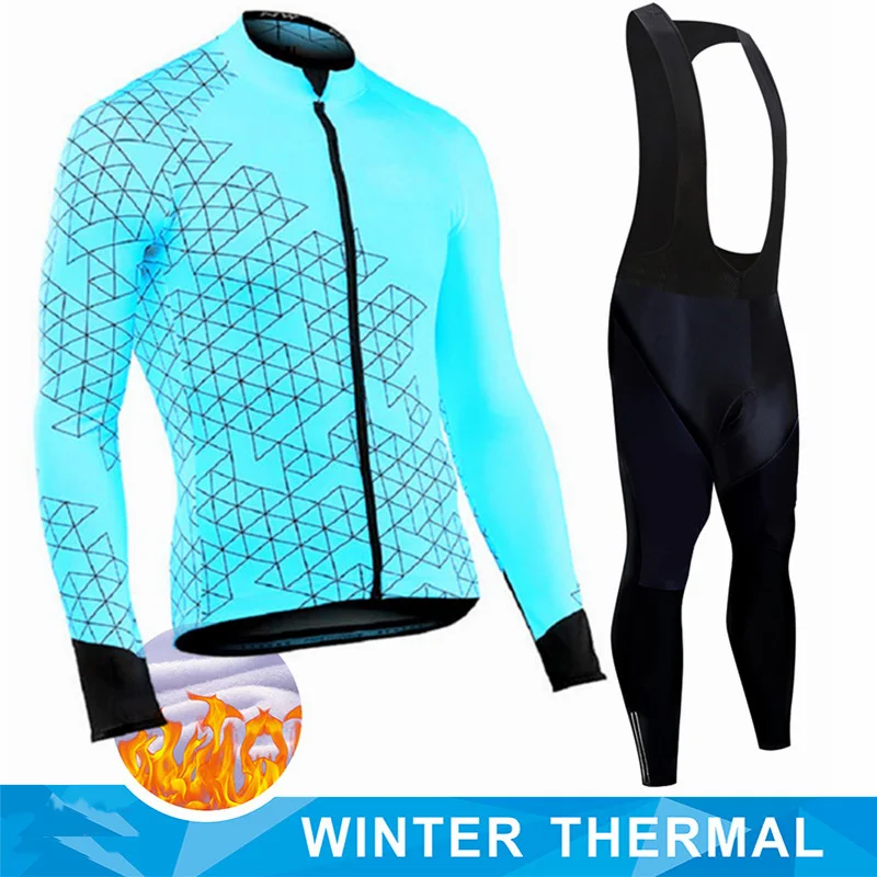 Winter Thermal Fleece Cycling Jersey Men's Mtb Clothing Man 2023 Blouse Uniform Bicycle Clothes Complete Tricuta Bib Maillot Set 2