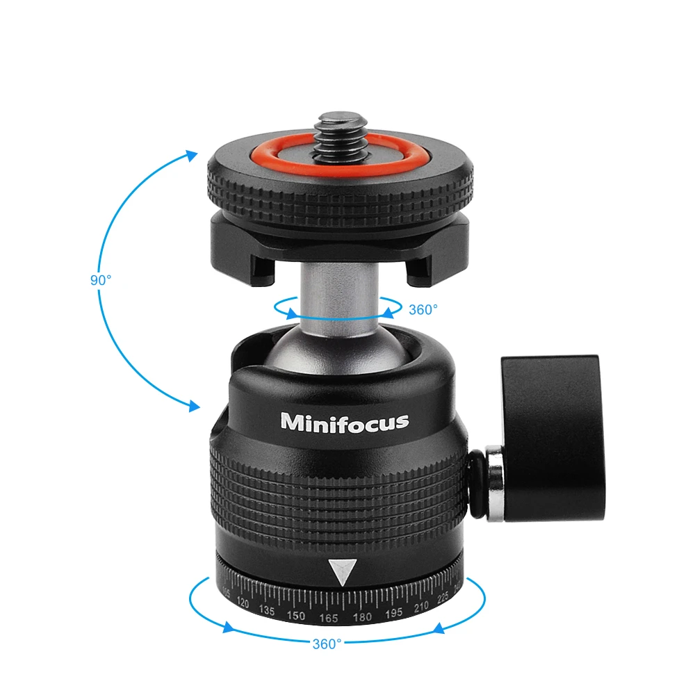 Multi-function Mini Ballhead Ball Head 360&deg; Panorama with Hot Shoe Base 1/4 Inch Screw for Camera DSLR Video Light Microphone
