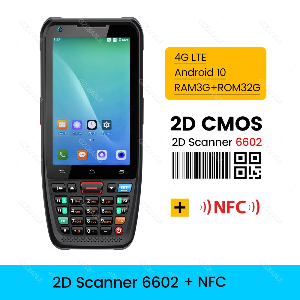 thumbnail image 1 of PDA portátil 4G Android 10, escáner de código de barras QR 1D 2D con teclado, terminal POS, lector NFC, recopilador de datos, WiFi 4G, Bluetooth, GPS, 1 of 5