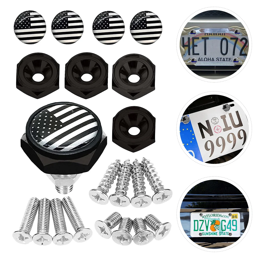 

4 Sets Fastener License Plate Screws and Bolts America Flag Stainless Steel Car