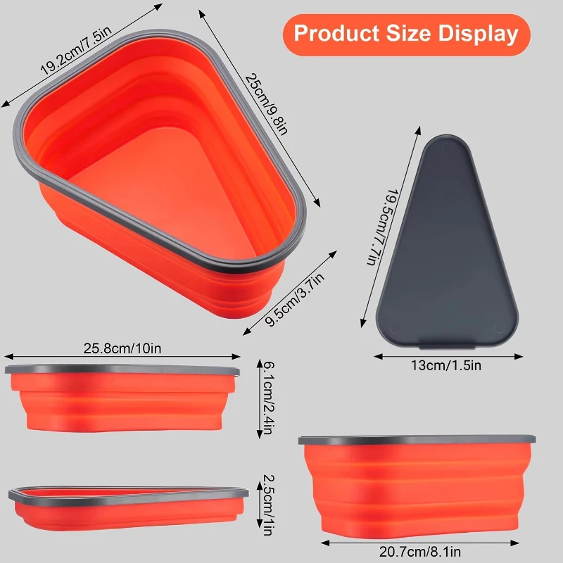 Space Saving Triangular Pizza Box, Heavy Duty Silicone Container with 5 Trays-Collapsible Reusable Commercial Food Packaging