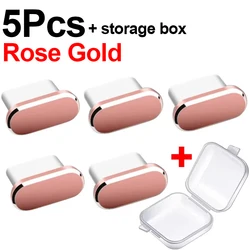 Set of 5 Premium Metal Dust Plugs for USB Type - C Charge Port Protection (5Pcs Rose Gold)