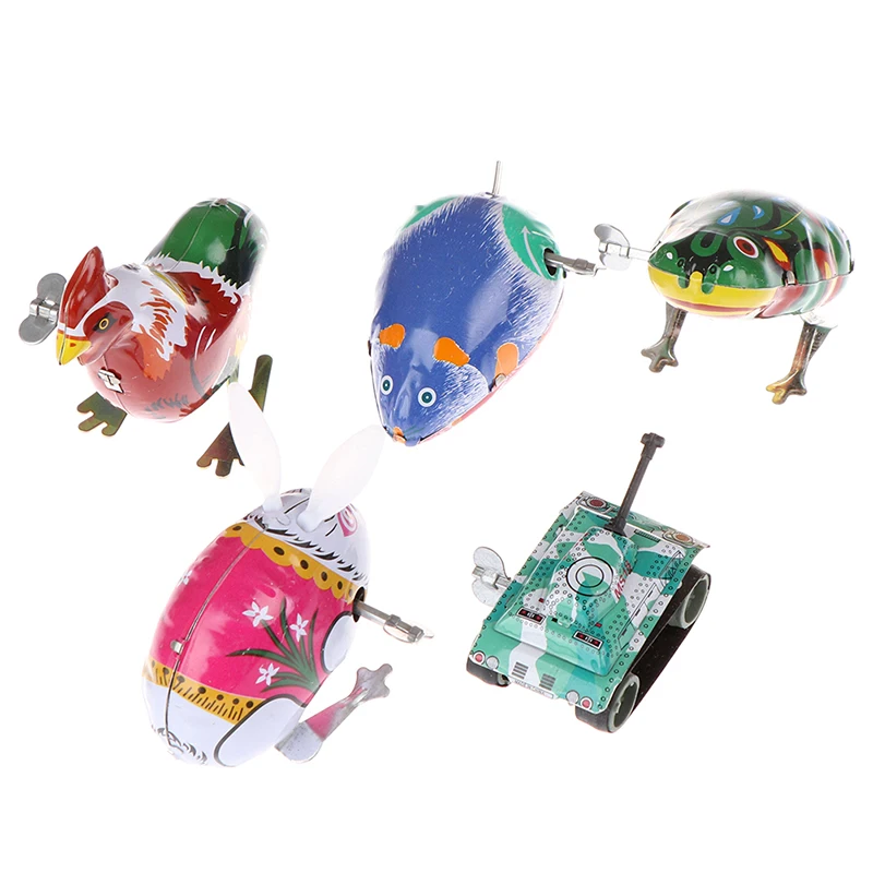 

1pc Classic Retro Clockwork Wind Up Metal Walking Jumping Leapfrog Jump Frog Cock Rat Tank Robot Mechanical Toys baby toys