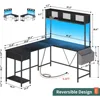 L Shaped Gaming Desk with LED Strip & Power Outlet, Storage Shelf & Drawer, Storage Bag, Reversible Corner ffice Computer Desk 3